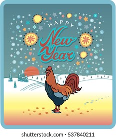 Poster "Happy New Year of the Rooster" in vector graphic images