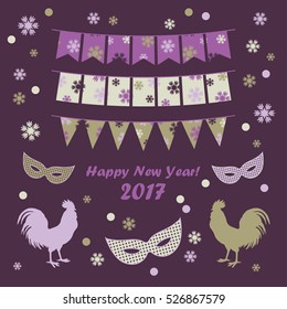 Poster Happy New Year! Vector illustration. Greeting card.