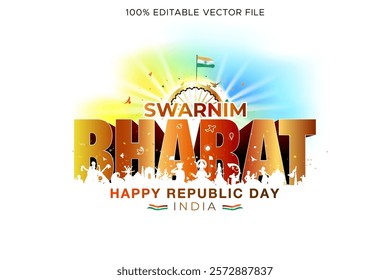 Poster for Happy republic Day of India and cultural parade with 3d typo swarnim Bharat background.