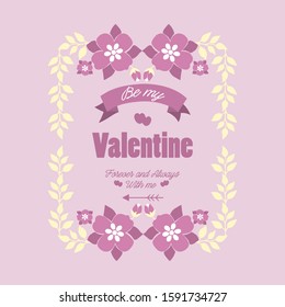 Poster of happy valentine, with pink wreath seamless. Vector