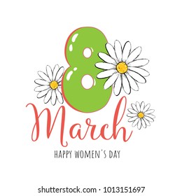 Poster Happy Women's Day 8 March Floral Greeting card Vector Illustration.