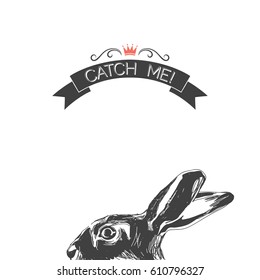 Poster with hare portrait. Vector illustration.