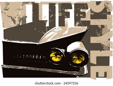 Cartel con luces en la cabeza. Ilustración vectorial.