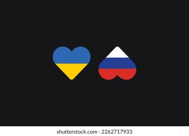 Poster with a heart or love symbol in the blue and yellow colors of the flag of Ukraine and the symbol or shape of an ass in the colors of the white-blue-red tricolor of the flag of russia on a black