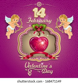 Poster hearts cupid and decorations for Valentine's Day-transparency blending effects and gradient mesh-EPS 10