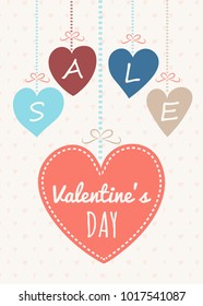 Poster with hearts in retro style for Valentine's Day. Vector.