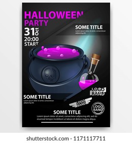 Poster: "Helloween party". Dark poster with witch's pot