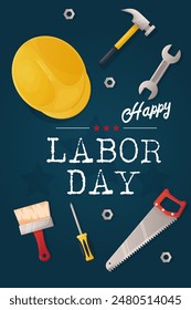 poster, helmet hammer Labor Day banner, congratulations.