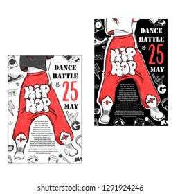 Poster hip hop dance battles. Illustration of legs of street dancer