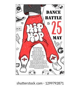 Poster hip hop dance battles. Illustration of legs of street dancer