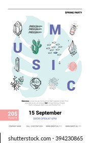 Poster for the hipster party. Items made by hand. The crystals, palm trees, fish, diamonds, cactus. Cover for book.
