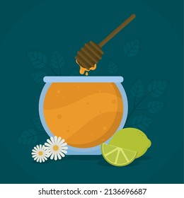 poster of honey jar with lemon slice and daisy