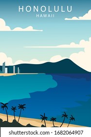 Poster Honolulu landscape. Honolulu vector illustration.