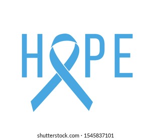 Poster Hope with blue ribbon, medical symbol for prostate cancer awareness month in november. Vector illustration.