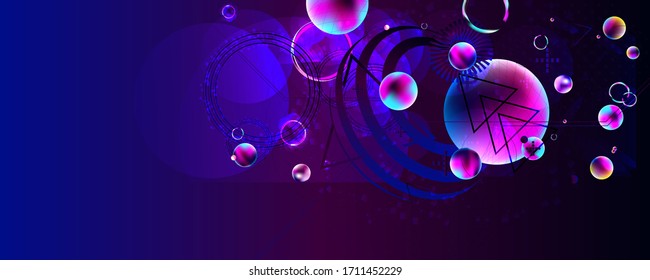 Poster horizontal space background star vector universal. Flat galaxy with abstract shape and planets futuristic wallpaper. Vector stock illustration