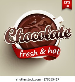 Poster with a hot chocolate cup. Vector