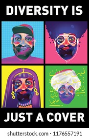 Poster Human Diversity Campaign with Colorful Pop Art Face illustration 