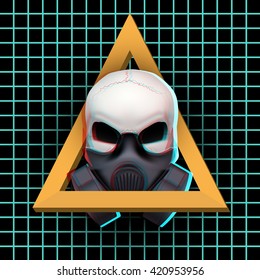 Poster of Human skull with visual Anaglyph stereoscopic effect. Vector Illustration Isolated on White Background. Rave or  trance and hardcore music.