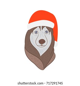 Poster with husky dog in cartoon style. For print, logo, creative design. Vector illustration. Isolated on white