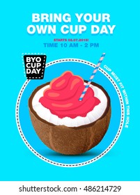 Poster with ice cream in coconut, byo cup day.