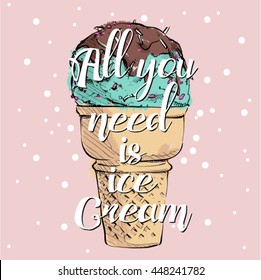 Poster with ice cream. Sketch style. Vector collection.