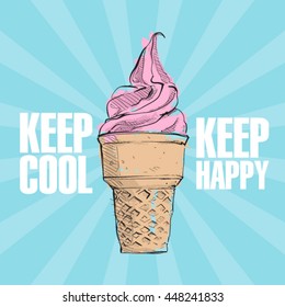 Poster with ice cream. Sketch style. Vector collection.