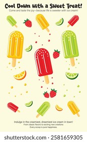 Poster with Ice Cream A Sweet Treat for Every Occasion flat vector illustration