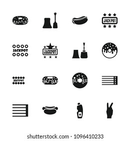 Poster icon. collection of 16 poster filled icons such as nail polish, jackpot, hot dog, donut, guitar strings, peace. editable poster icons for web and mobile.