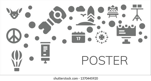 poster icon set. 11 filled poster icons.  Simple modern icons about  - Fennec, Stem, Peace sign, Saint Patrick, Hot air balloon, Surfboard, Roll up, Artboard, Billboard, Stand