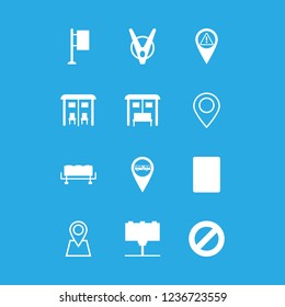 poster icon set about billboard, warning sign pin, hairpin and bus stop pin vector set