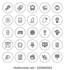 Poster icon set. collection of 25 outline poster icons with art, baby, bbq grill, athlete, arrival, atomic, billboard, canvas, display, easel icons. editable icons.