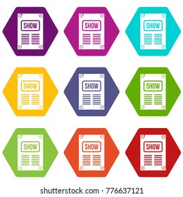 Poster icon set many color hexahedron isolated on white vector illustration