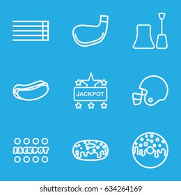 Poster icons set. set of 9 poster outline icons such as nail polish, jackpot, hot dog, donut, guitar strings, golf stick