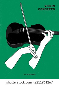 Poster-Idee für musikalische Veranstaltung, mit Symbolen des Violininstruments. Banner, Flyer, Einladung, Ticket oder Werbebanner mit abstrakter Violine. Flache Vektorgrafik. Handgezeichnet.