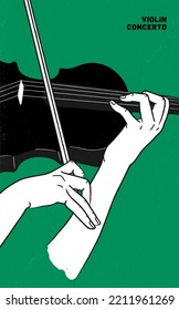 Poster-Idee für musikalische Veranstaltung, mit Symbolen des Violininstruments. Banner, Flyer, Einladung, Ticket oder Werbebanner mit abstrakter Violine. Flache Vektorgrafik. Handgezeichnet.