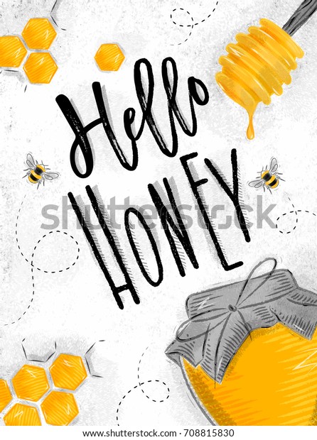 Poster Illustrated Spoon Honeycombs Bank Lettering Stock Vector ...