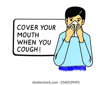 Poster illustration about Cover your mouth when coughing.