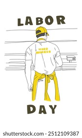 Poster illustration of a burger maker employee on Labor Day 