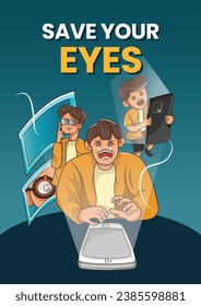 ilustración de un personaje cuyos ojos están dañados por un gadget