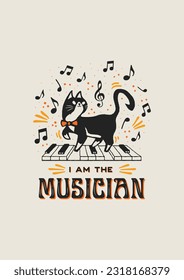 Poster Illustration of a musician cat playing the piano