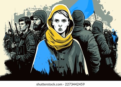 Poster illustration of Ukrainians under occupation, 2d vector poster.