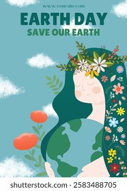 Poster illustration World Earth Day concept with mother earth. vector illustration design template. World Environment and ecology theme for poster, background or banner. Save our earth.