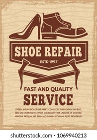 Poster with illustrations of shoe repair workshop