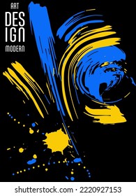 Poster mit dem Bild von Bürsten in den Farben der Flagge der Ukraine.