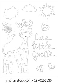 Poster with the image of a cute giraffe in lines - vector illustration, eps