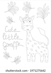 Poster with the image of a cute giraffe in lines - vector illustration, eps