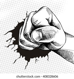 Poster with image of a fist. Vector illustration.