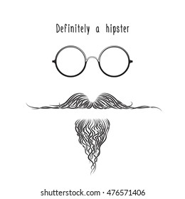 Poster with image of a hipster beards, mustaches and glasses on a white background. Vector illustration.