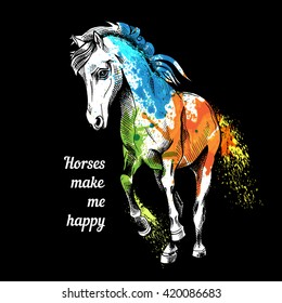 The poster with image of a horse. Vector illustration.