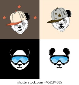 The poster with the image panda. Vector illustration.